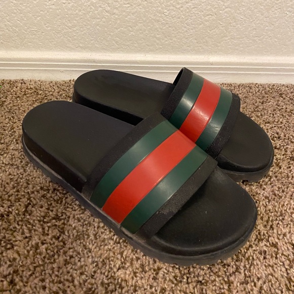 Mens Web Rubber Gucci Slides Mens Size:6=6.5